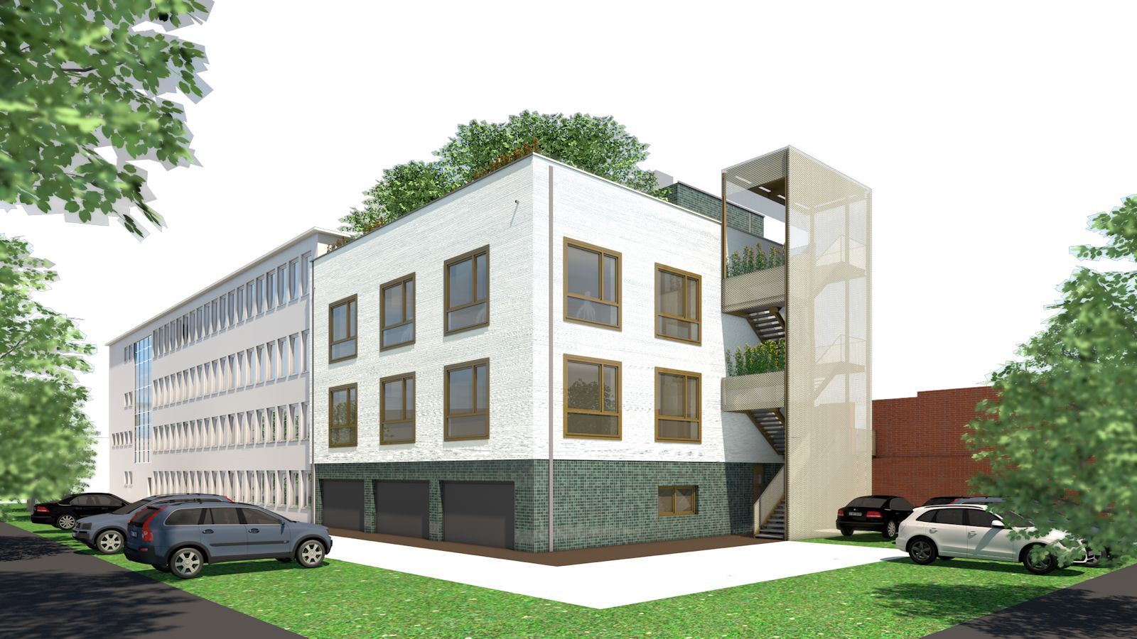 Parkplatzansicht neues Gebäude